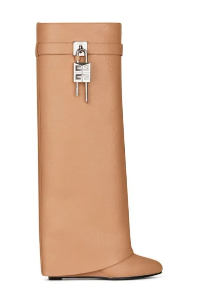 Givenchy Shark Lock Grained Leather Boots In Neutral