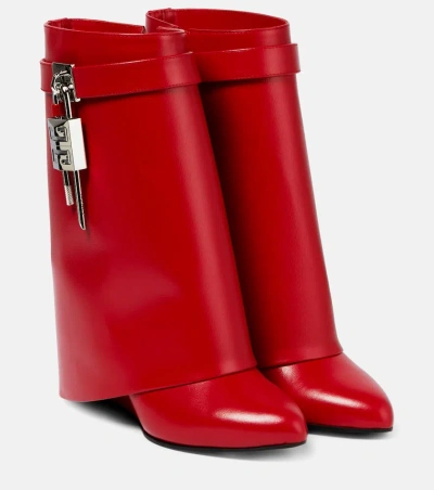Givenchy Shark Lock Leather Ankle Boots In Red