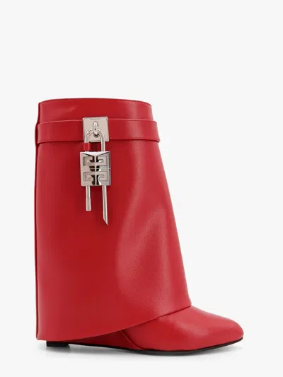 GIVENCHY SHARK LOCK LEATHER ANKLE BOOTS WITH COVERED WEDGE HEELS