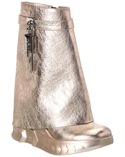 Givenchy Shark Lock Leather Biker Boot In Gold