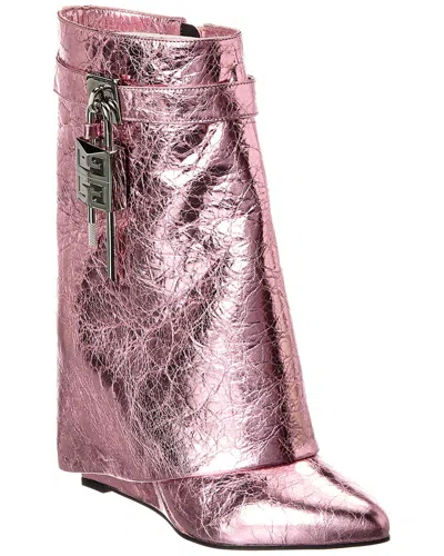 Givenchy Shark Lock Leather Boot In Pink