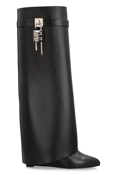 Givenchy Shark Lock Leather Boots In Black