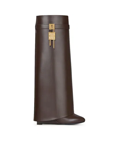 Givenchy Shark Lock Leather Boots In Brown