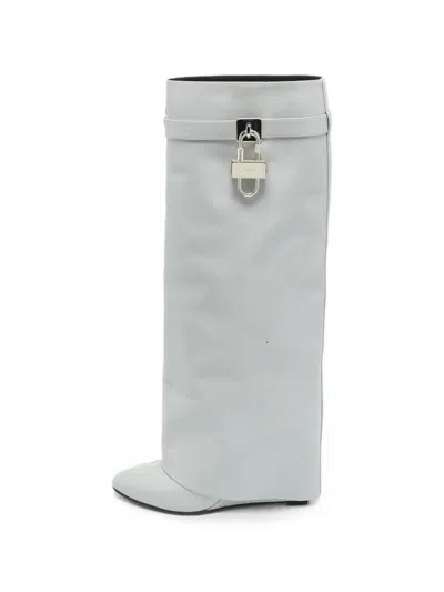 Pre-owned Givenchy Shark Lock Leather Boots In Gray