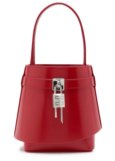 Givenchy Shark Lock Leather Bucket Bag In Red
