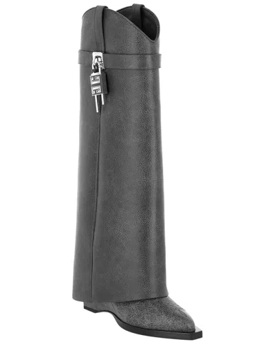 Givenchy Shark Lock Leather Cowboy Boot In Gray