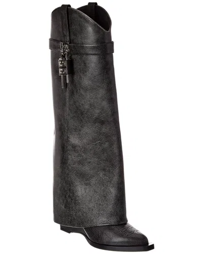 Givenchy Shark Lock Leather Knee-high Boot In Black