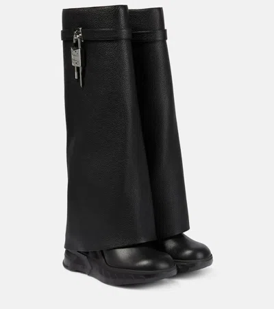 Givenchy Shark Lock Leather Knee-high Boots In Black