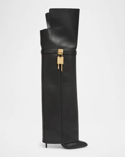 Givenchy Shark Lock Leather Over-the-knee Boots In Black