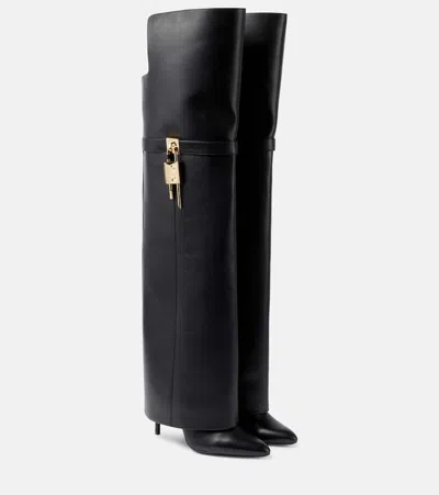 Givenchy Shark Lock Stiletto Leather Over-the-knee Boots In Black