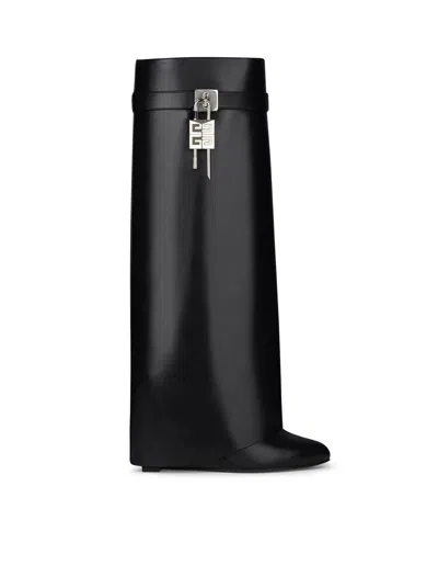 Givenchy Shark Lock Leather Wide Fit Boots In Black