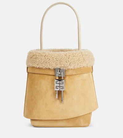 Givenchy Shark Lock Medium Suede Bucket Bag In Brown
