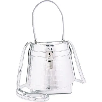 GIVENCHY GIVENCHY SHARK LOCK METALLIC CROC EMBOSSED LEATHER BUCKET BAG
