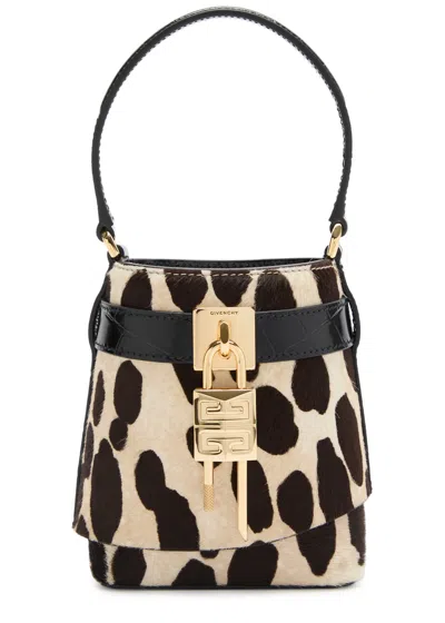 Givenchy Shark Lock Micro Leopard-print Calf Hair Bucket Bag