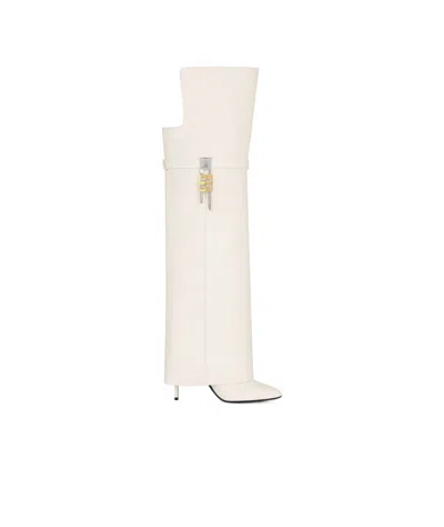 Givenchy Cuissardes Shark Lock Stiletto En Cuir Nappa In Ivory