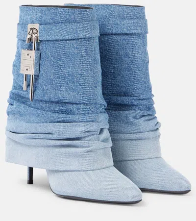 Givenchy Shark Lock Stiletto Ankle Boots In Gradient Denim In Bleu Moyen