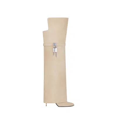 Givenchy Shark Lock Stiletto Over-the-knee Boots In Suede In Beige