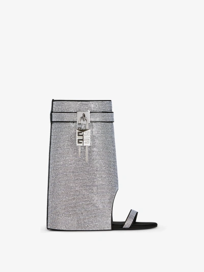 Givenchy Sandales Shark Lock En Satin Avec Strass In Silvery