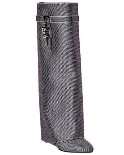Givenchy Shark Lock Satin Knee-high Boot In Gray