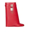 Givenchy Shark Lock Leather Ankle Boots With Covered Wedge Heels In Red