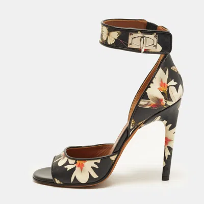 Pre-owned Givenchy Shark Lock Size 35.5 Black Leather Ankle Strap Sandals