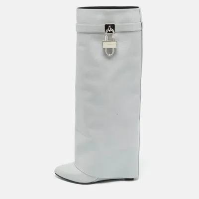Pre-owned Givenchy Shark Lock Size 39 Grey Leather Knee Length Boots In Gray