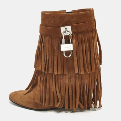 Pre-owned Givenchy Shark Lock Size 40 Brown Suede Ankle Length Boots