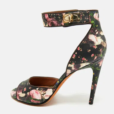 Pre-owned Givenchy Shark Lock Size 41 Multicolor Floral Print Leather Ankle Strap Sandals