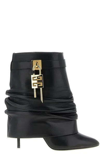 Givenchy Women Black Nappa Leather Shark Lock Stiletto Ankle Boots In Multi