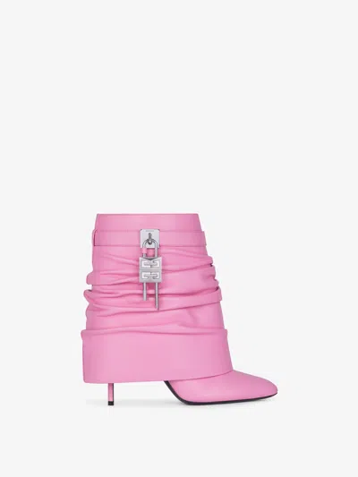 Givenchy Shark Lock Stiletto Ankle Boots In Nappa Leather In Lipstick Pink
