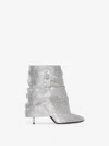 Givenchy Shark Lock Stiletto Ankle Boots In Satin With Strass In Silver