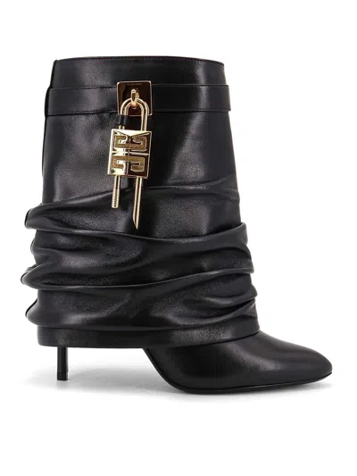 Givenchy Women Black Nappa Leather Shark Lock Stiletto Ankle Boots In Multi