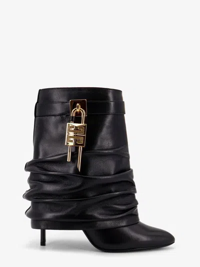 Givenchy Shark Lock Stiletto Leather Ankle Boots In Black