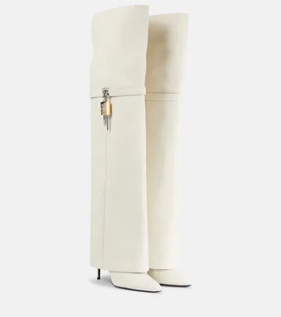 Givenchy Shark Lock Stiletto Over-the-knee Boots In Suede In Beige
