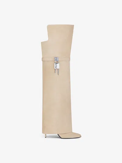 Givenchy Shark Lock Stiletto Over-the-knee Boots In Suede In Beige