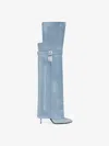 Givenchy Shark Lock Stiletto Over-the-knee Boots In Washed Denim In Medium Blue