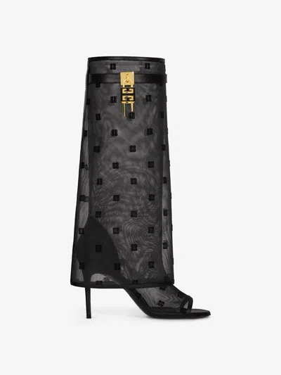 Givenchy Shark Lock Stiletto Sandal Boots In 4g Mesh In Black