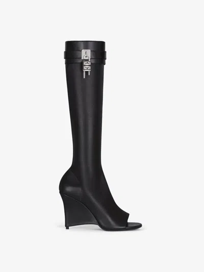 Givenchy Shark Lock Stiletto Sandal Boots In Leather In Black