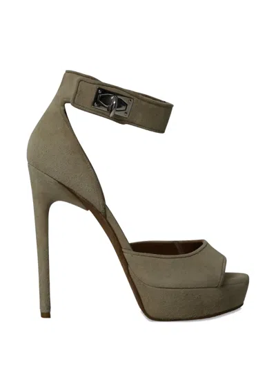 Pre-owned Givenchy Shark Lock Suede Sandals In Green