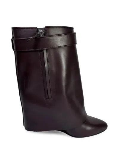 Pre-owned Givenchy Shark Lock Wedge Ankle Boots In Brown