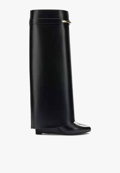 Givenchy Women Black Sandals With Logo Plaque On The Front And High Wedge Heel In Leather Woman In Multi