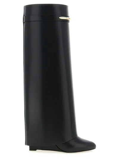 Givenchy Women Black Sandals With Logo Plaque On The Front And High Wedge Heel In Leather Woman In Multi
