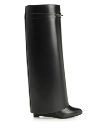 Givenchy Black Sandals With Logo Plaque On The Front And High Wedge Heel In Leather Woman