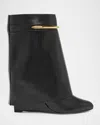 Givenchy Women Black Ankle Boots With Wedge Heels And Logo Plaque On The Side In Leather Woman In Black