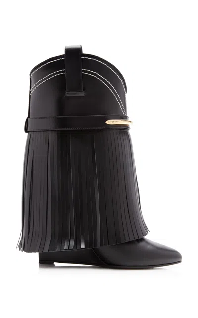 Givenchy Shark Pinch Fringed Leather Cowboy Boots In Black