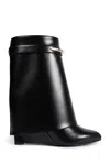 Givenchy Women Black Ankle Boots With Wedge Heels And Logo Plaque On The Side In Leather Woman In Black