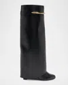 Givenchy Women Black Sandals With Logo Plaque On The Front And High Wedge Heel In Leather Woman In Black