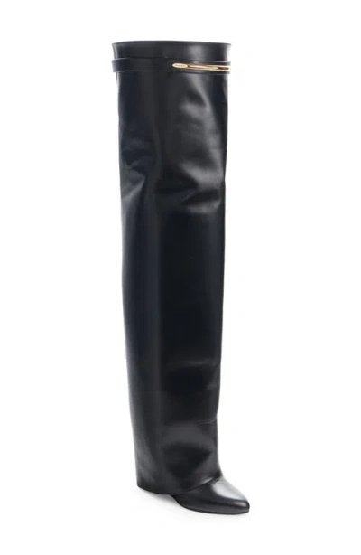 Givenchy Shark Pinch Leather Over The Knee Boot In Black