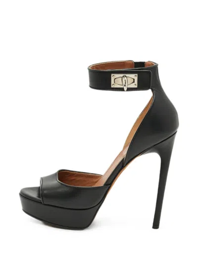 Pre-owned Givenchy Shark Tooth Ankle-strap Heeled Sandals In Black