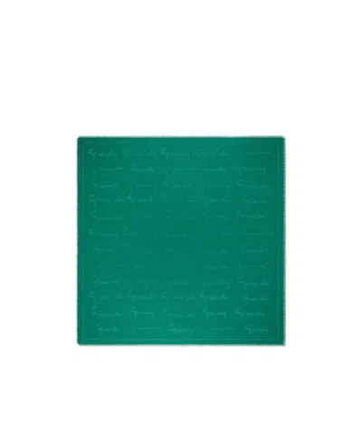 Givenchy Shawl In Silk And Wool With  Signature In Emerald Green